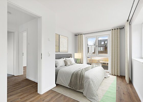 Visualisierung Helles Schlafzimmer einer Doppelhaushälfte Neubau in Hamburg-Volksdorf