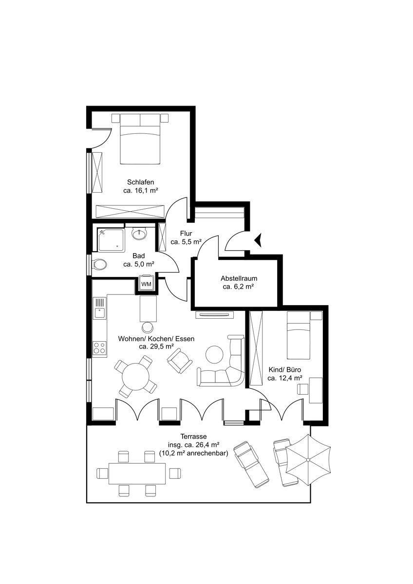 Grundriss WE 2, EG links