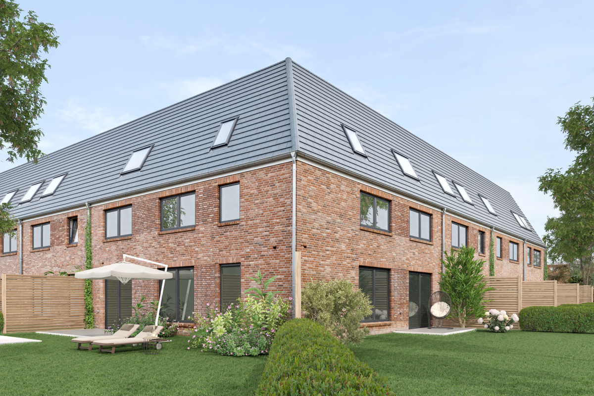 Hausrückseite mit visualisierten Außenanlagen